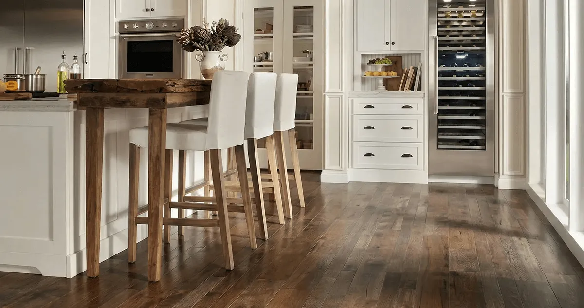 Professionally installed and refinished hardwood flooring in a residential home, showcasing smooth finish and natural wood tones in Dayton, OH